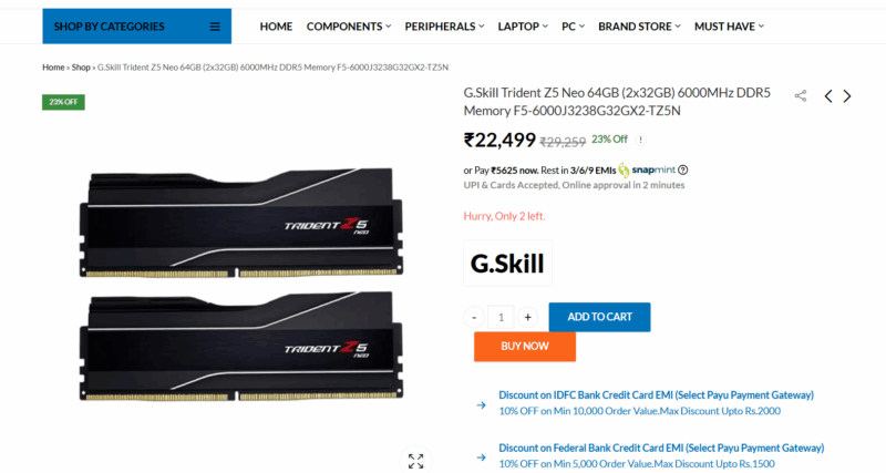 G-Skill 64GB (2* 32) DDR5 CL30 6000MHz RAM - Image 2