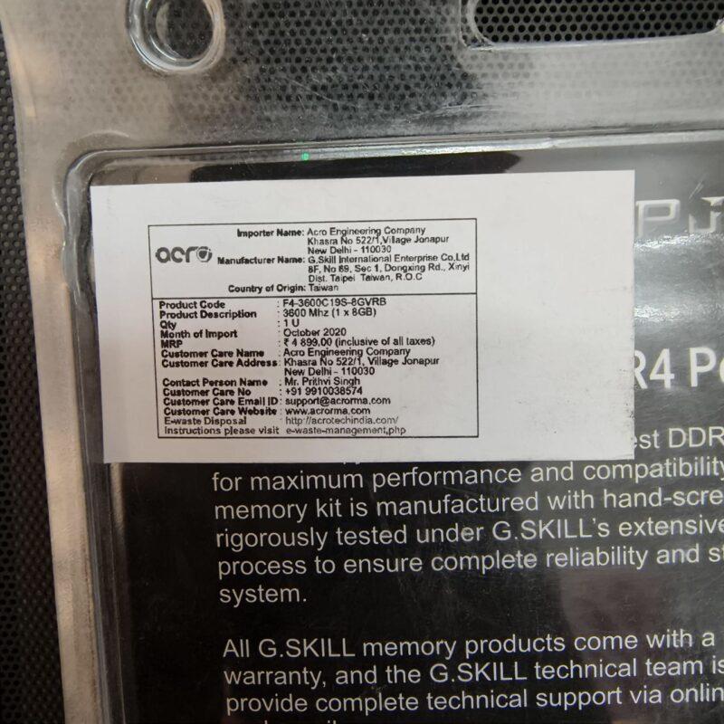 GSKILL Ripjaws V 8GB DDR4 3600mhz CL19 RAM- 1.35V F4-3600C19S-8GVRB - Image 4